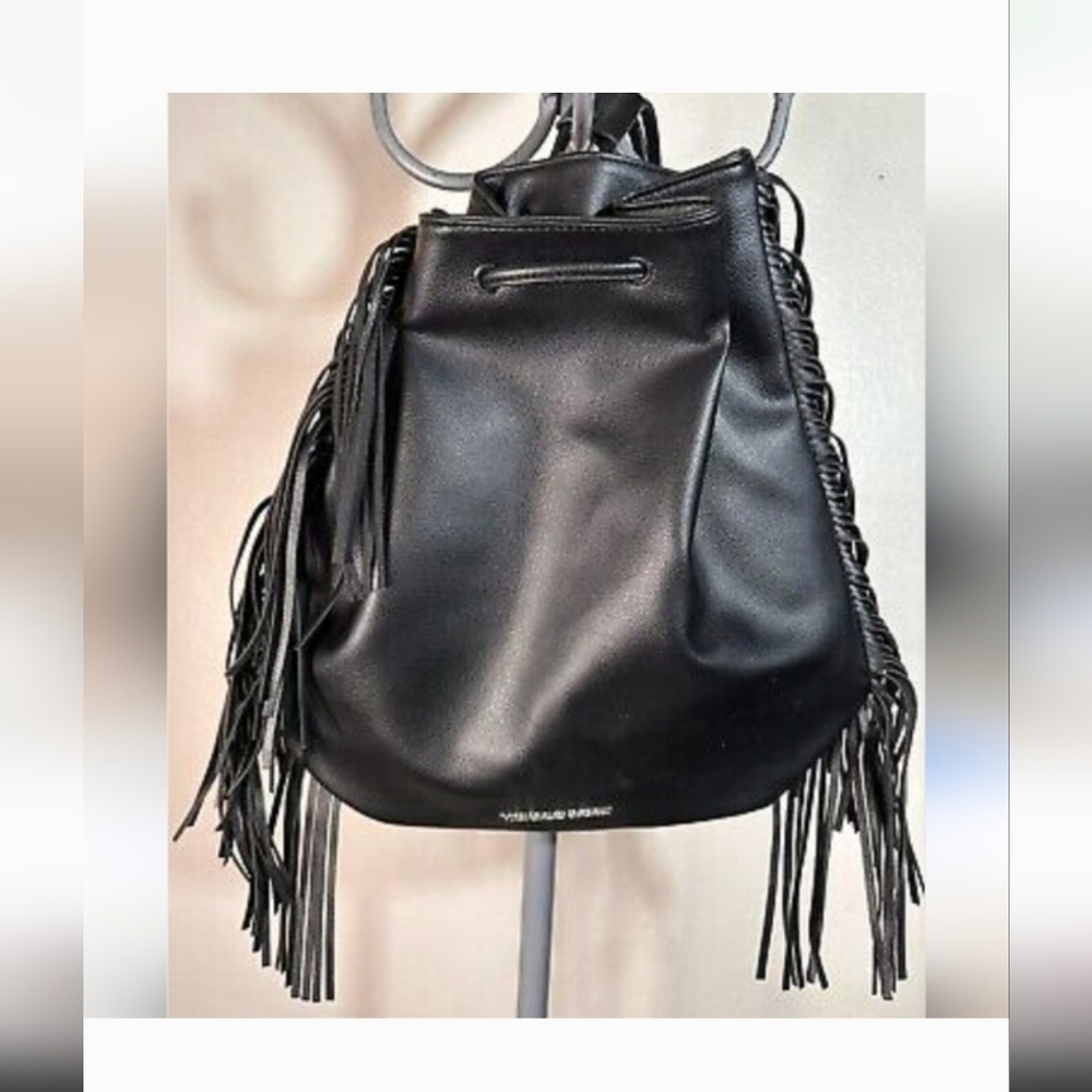 Like New Victoria's Secret Black Drawstring Tassle Bag Purse - Picture 8 of 8